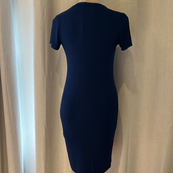 Hello Miz Ribbed Blue Midi Maternity Dress Size Medium - Picture 6 of 8